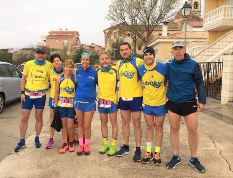 Los cuatro corredores del CA Safor que participaron en la 10K de la carrera de V&iacute;as Verdes, en Navajas.