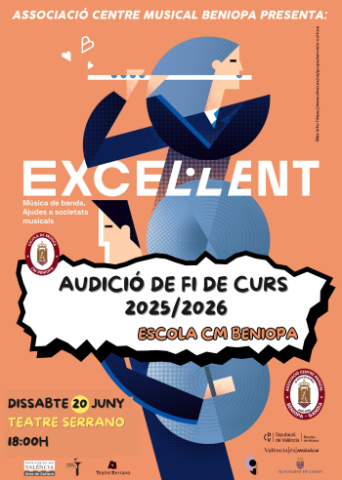 L'Escola de Música de l'Associació Centre Musical de Beniopa celebra la seua Audició-Concert fi de curs 2025-2026.