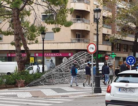 Árbol de Navidad caído en el paseo Germanies de Gandia.
